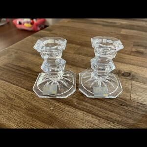 2 Vtg Mikasa Lead Crystal Elegant Edinburgh Short 3" Candlestick Holder Slovenia
